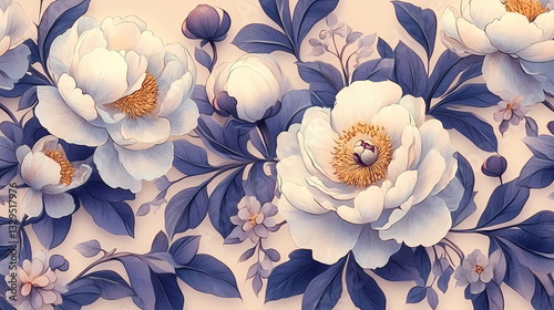 Fototapeta Naklejka Na Ścianę i Meble -  Floral illustration with peonies