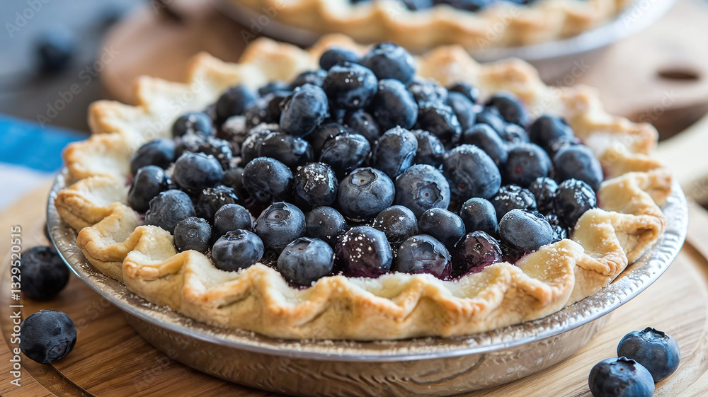 Freshly Baked Whole Handmade Traditional Blueberry Pie, Dessert with Seasonal Berries Freshly Baked Whole Handmade Traditional Blueberry Pie, Dessert with Seasonal Berries