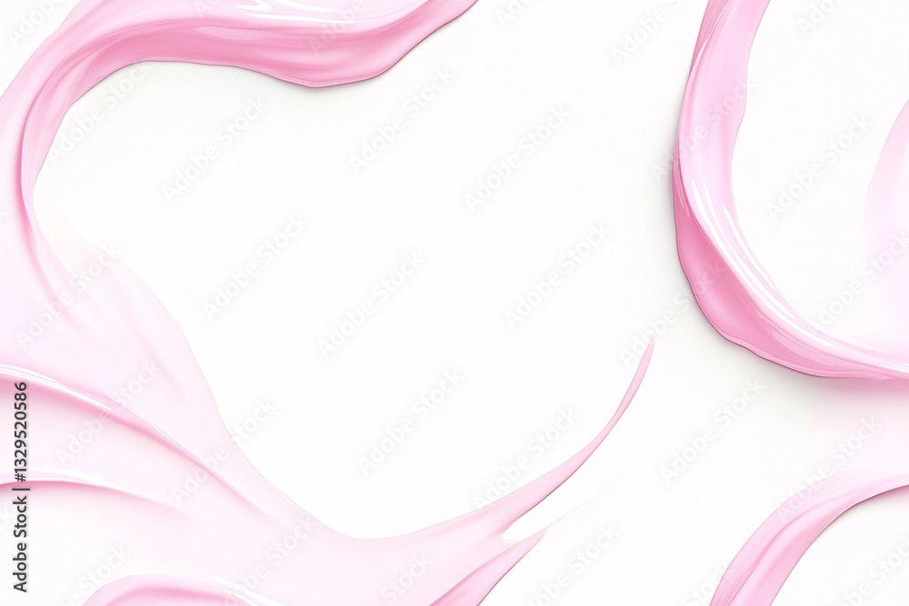 Incomplete semi circle, wavy ribbon swirl of a pink milk liquid, subtle, calm, vector illustration, flat design, white background, pink milk liquid Incomplete semi circle, wavy ribbon swirl of a pink milk liquid, subtle, calm, vector illustration, flat design, white background, pink milk liquid