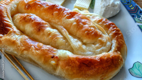 traditional macedonian food burek served on a plate, close up