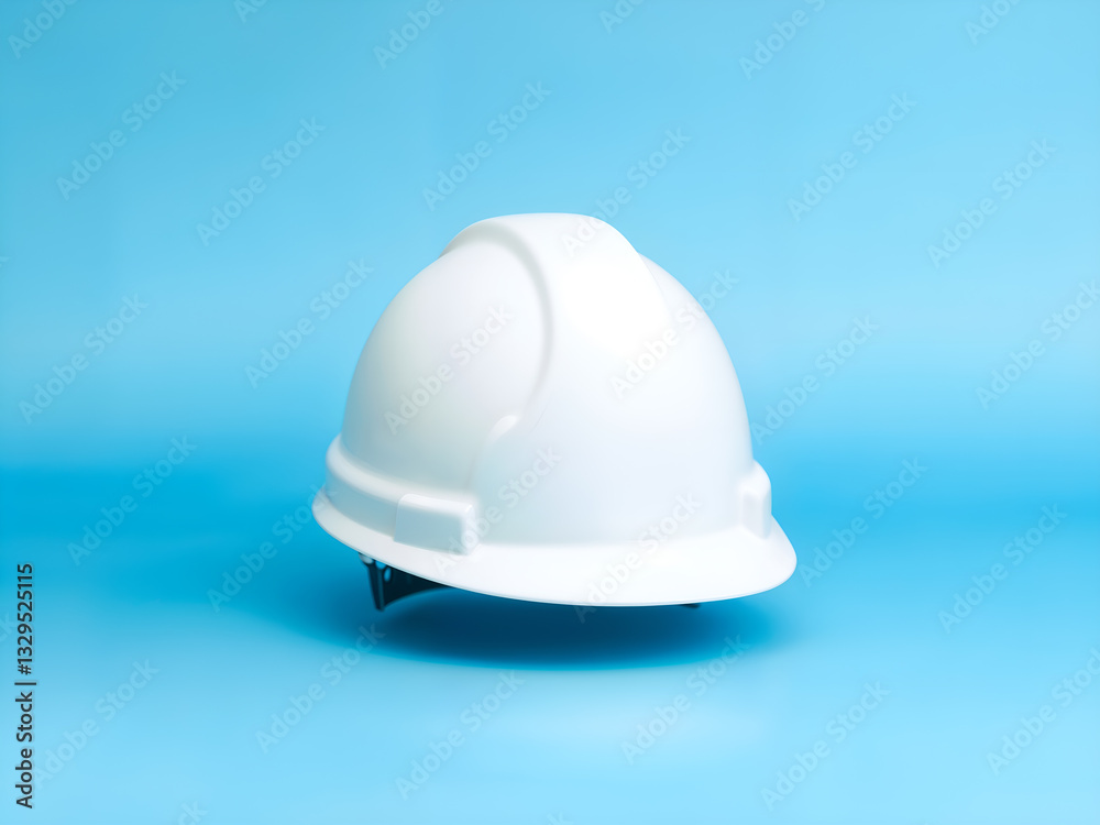 Fototapeta premium White construction hard hat with a shadow, on a blue backdrop. Generative AI