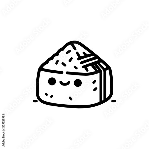 Hand-drawn vector onigiri logo with traditional Japanese food elements. Culinary design concept