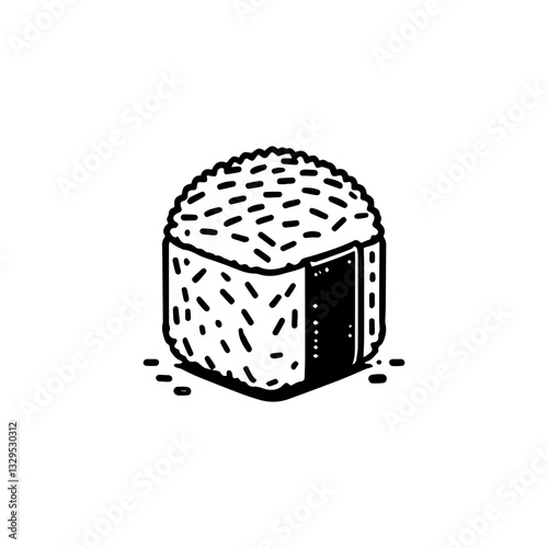 Hand-drawn vector onigiri logo with traditional Japanese food elements. Culinary design concept