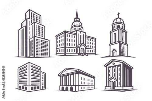 City Skyline Silhouette Vector Set Isolated Clipart Illustration