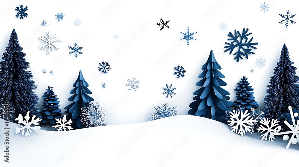 Fototapeta premium Winter Wonderland: Papercut Snow Scene 3D Render AI Generated