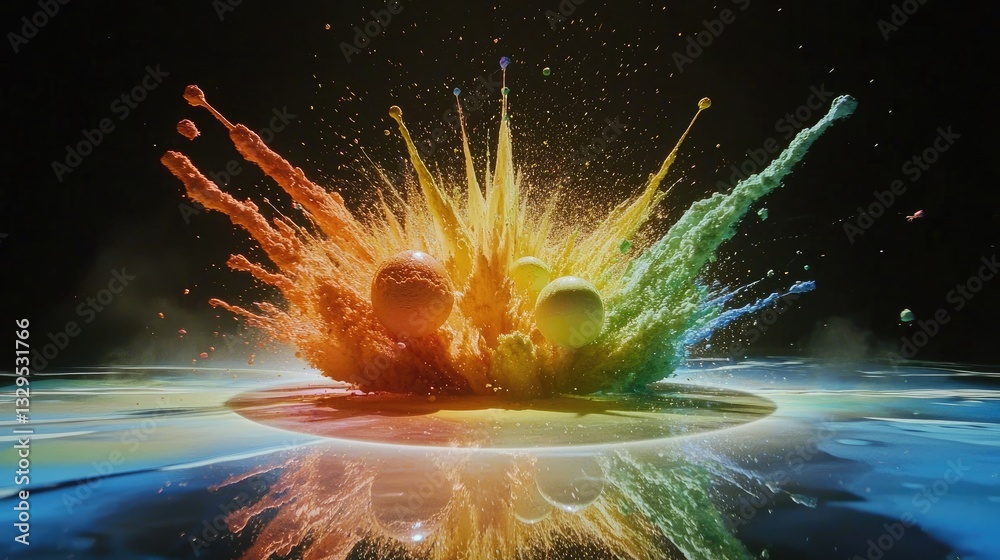 Fototapeta premium A dynamic explosion of rainbow Holi powder in slow motion against a dark contrast.