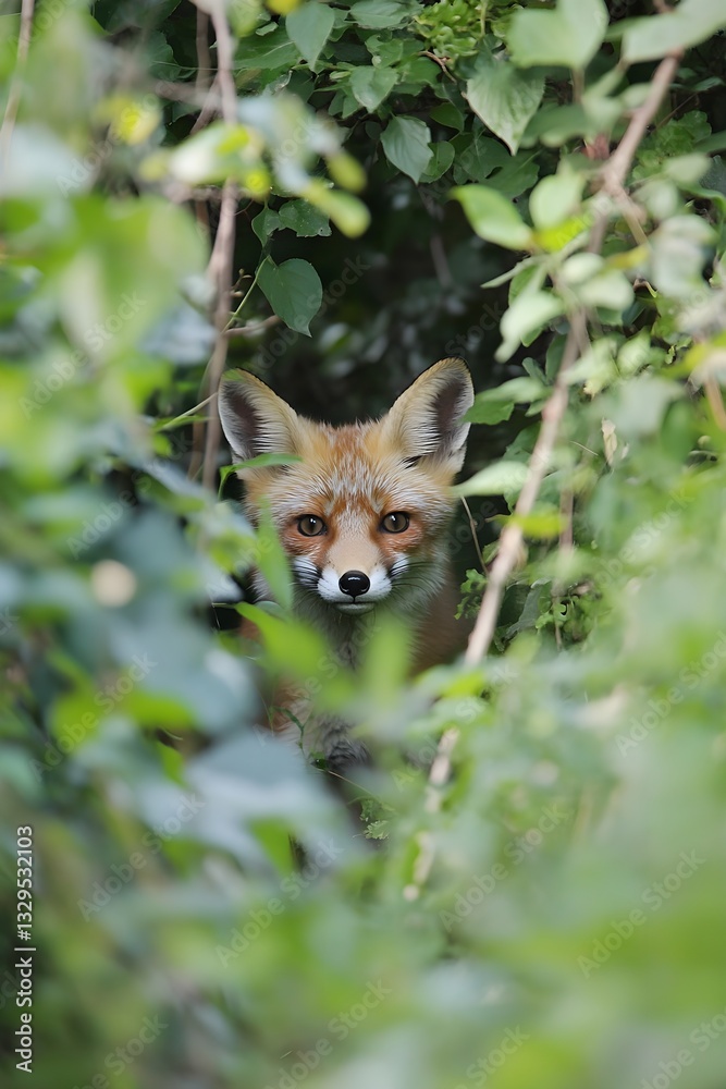 Fototapeta premium A photo of curious foxes exploring dense undergrowth