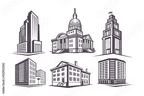 City Skyline Silhouette Vector Set Isolated Clipart Illustration