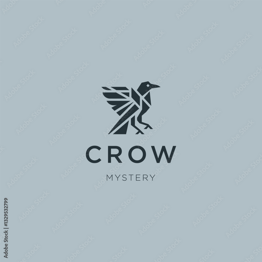 Fototapeta premium Geometric Crow Logo – A sleek geometric crow logo symbolizing intelligence and mystery.
