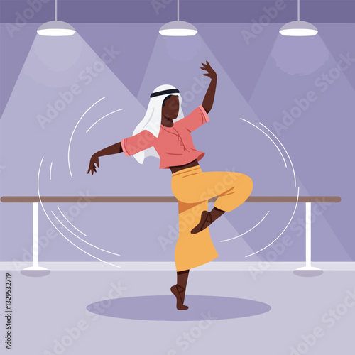 Woman in Traditional Attire Dancing Ballet in a Studio Setting