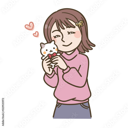 推しのぬい活をする女の子のイラスト