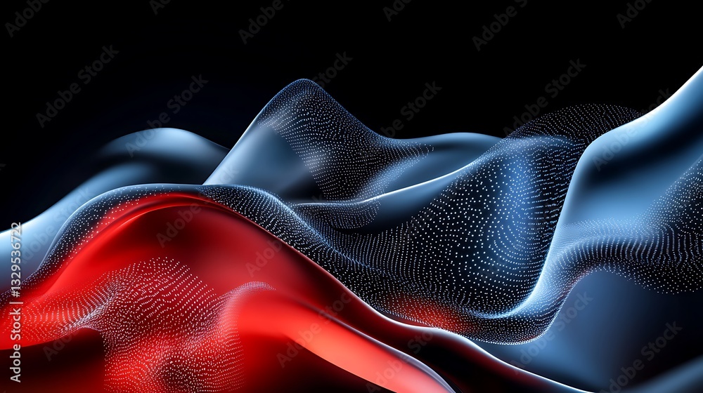 Naklejka premium Dynamic Red and Blue 3D Rendered Waves Abstract Art AI Generated