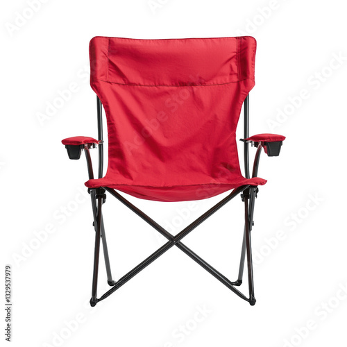 Red folding chair on a white isolated background.