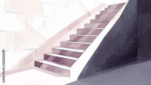 The image depicts a digitally rendered or painted illustration of an interior staircase. The stairs ascend from the bottom left to the upper right corner of the frame. The style is minimalist with