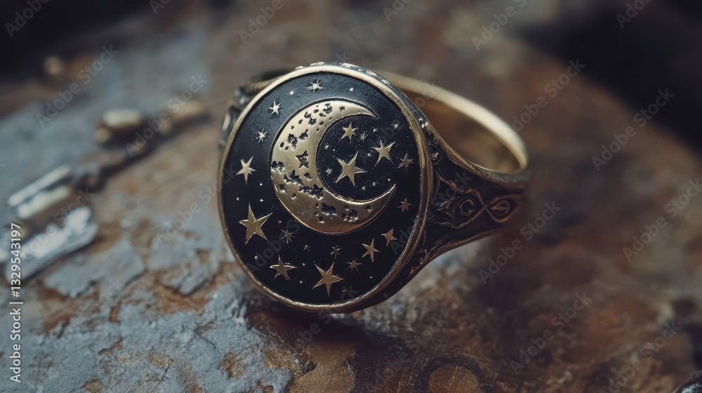 Fototapeta premium Detailed close up image of a celestial designed ring