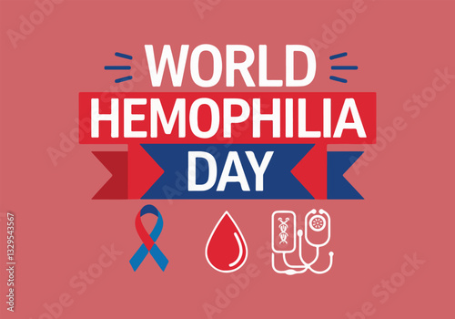 World Hemophilia Day Awareness Ribbon Vector Design with Medical Icons for Social Media, T-Shirts, Stickers, Posters, and Print Cards – Solid Color, No Gradients, Vector Illustration