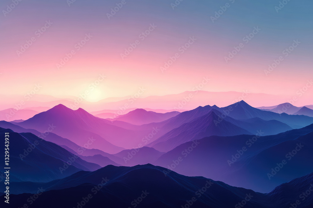 Fototapeta premium Serene sunset over a majestic range of purple-hued mountains, a breathtaking vista.