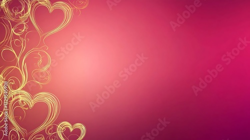 Golden heart shaped flourishes decorate a beautiful gradient background space