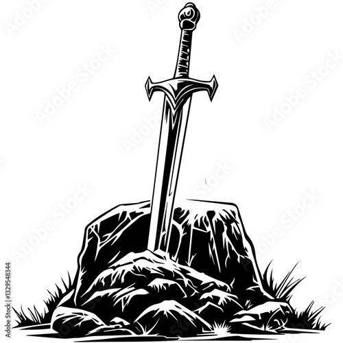 Excalibur Sword in Stone Illustration