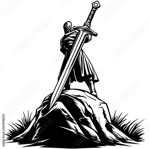 Excalibur Sword in Stone Illustration