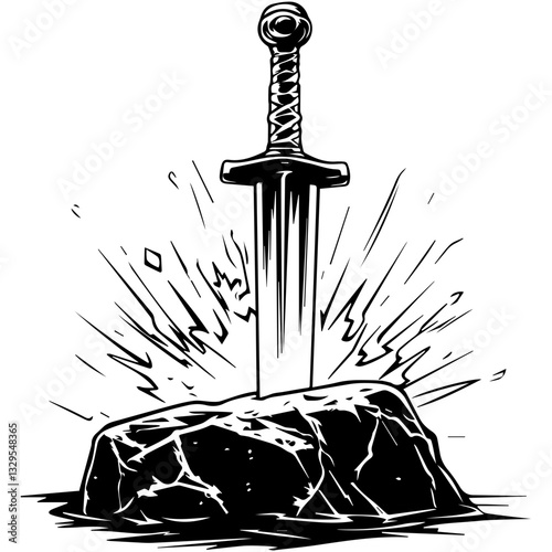 Excalibur Sword in Stone Illustration