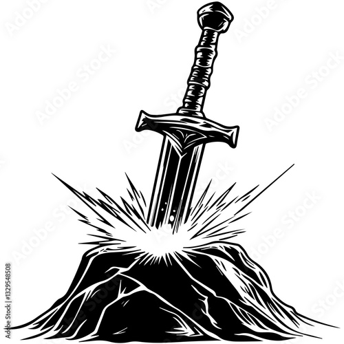 Excalibur Sword in Stone Illustration