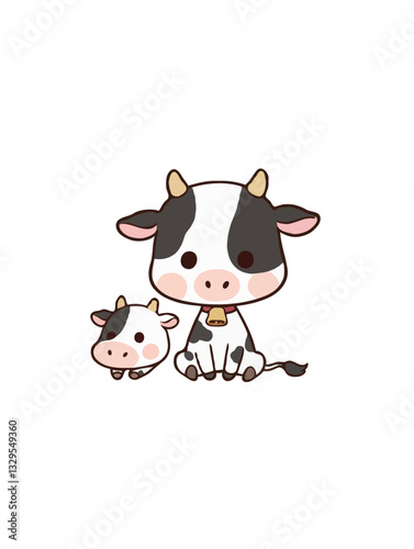 Cute little kawaii Chibi cow cartoon vector illustration 