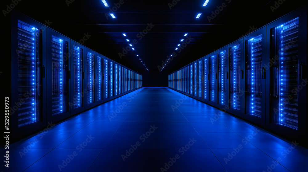 Fototapeta premium Centro de datos con servidores iluminados en un ambiente tecnológico