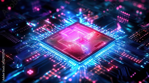 Quantum Processor Glowing Under Intricate Data Projection