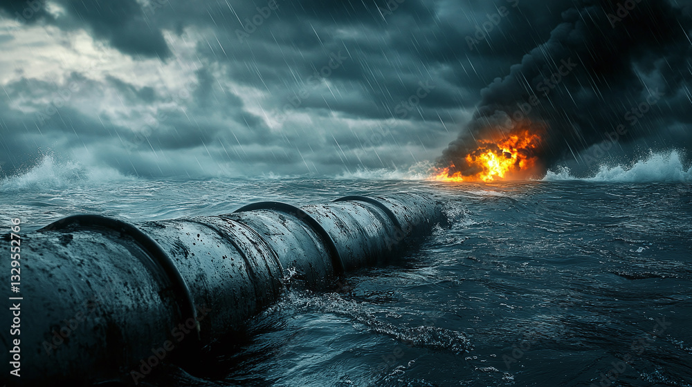 Fototapeta premium Pipe leak Water influx Hot water surge Pipeline damage Urgent information