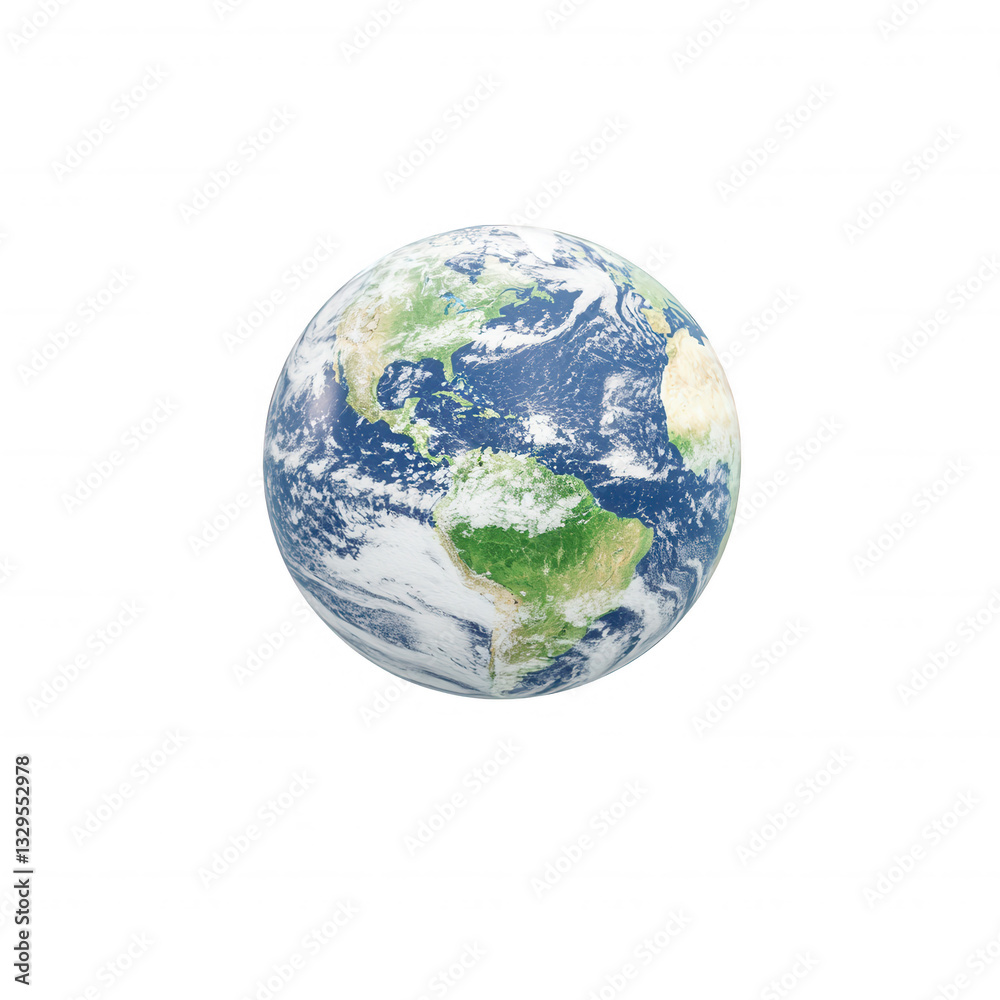 Fototapeta premium Earth globe with visible continents, white isolated background.