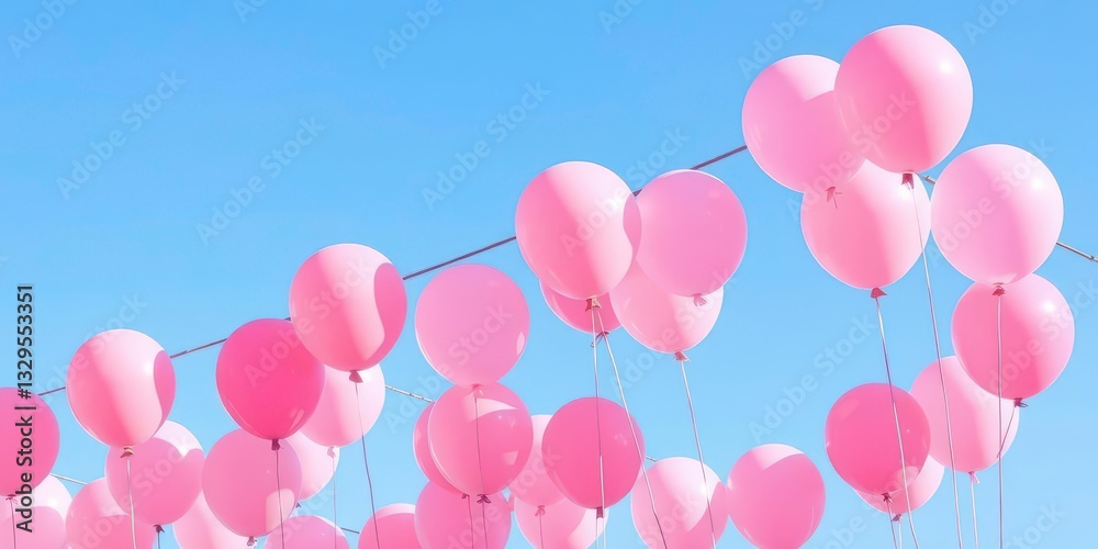 Pink Balloon Decoration Floating Against a Clear Blue Sky for a Festive Celebration Pink Balloon Decoration Floating Against a Clear Blue Sky for a Festive Celebration