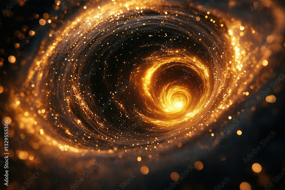 A mesmerizing golden vortex of light and particles swirling into a bright center, evoking feelings of wonder and the cosmos. A mesmerizing golden vortex of light and particles swirling into a bright center, evoking feelings of wonder and the cosmos.