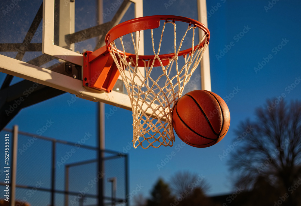 Basketball hoop with ball bouncing off the backboard Basketball hoop with ball bouncing off the backboard