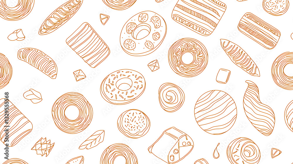 Seamless Dessert Pattern in Line Art Style Seamless Dessert Pattern in Line Art Style