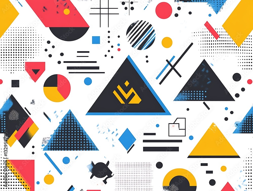 Abstract geometric seamless pattern with triangles, circles, and lines. Abstract geometric seamless pattern with triangles, circles, and lines.