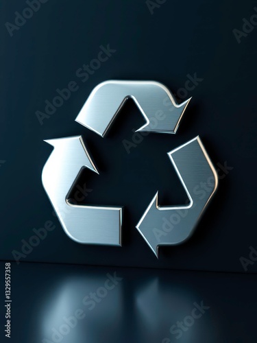  Recyclable Icon in Metallic Silver with Glossy Finish on Black Surface
