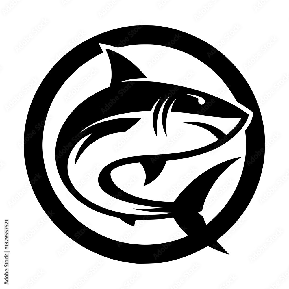 Shark black vector logo with dynamic circular design on transparent background Shark black vector logo with dynamic circular design on transparent background