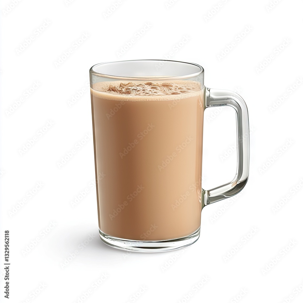 Iced latte in glass mug, studio shot, white background, refreshing beverage Iced latte in glass mug, studio shot, white background, refreshing beverage