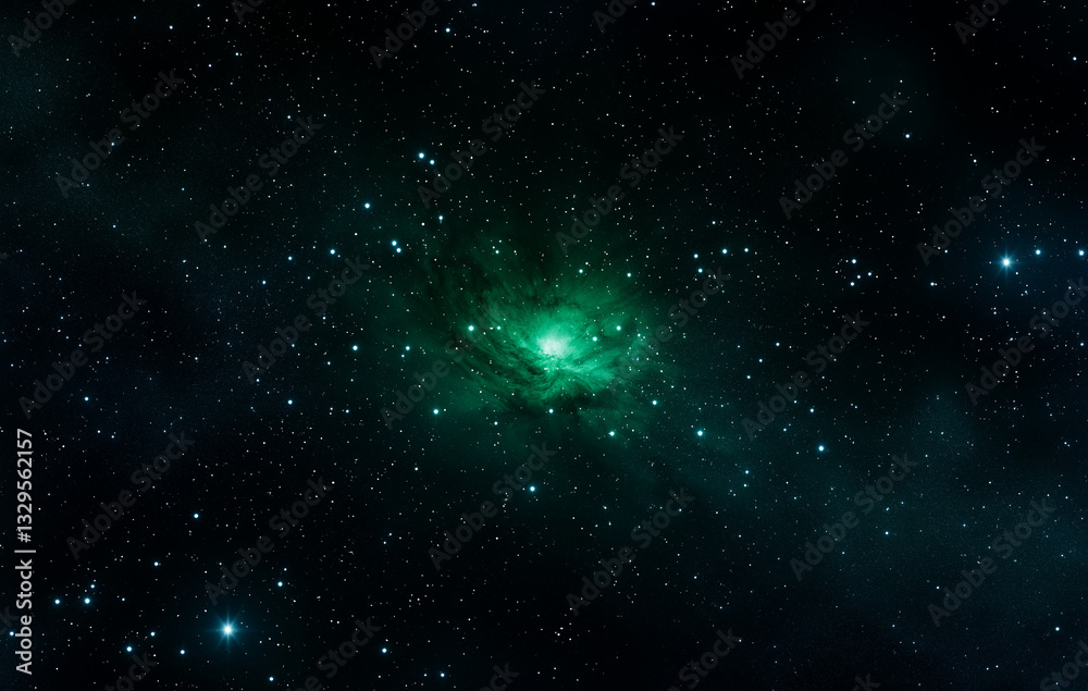 Fototapeta premium mesmerizing starry sky featuring vibrant blue green nebula at its center, surrounded by countless twinkling stars, creating sense of wonder and vastness in universe