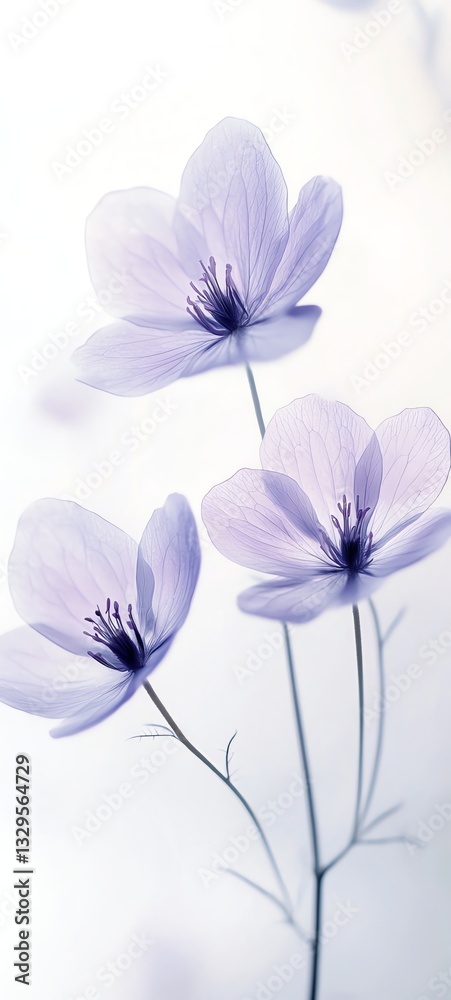 Fototapeta premium Delicate Purple Anemone Flowers in Soft Light Floral Still Life