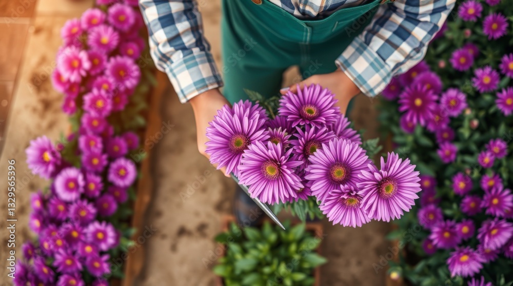 custom made wallpaper toronto digitalHolding Fresh Purple Asters in Garden Greenhouse From Top View