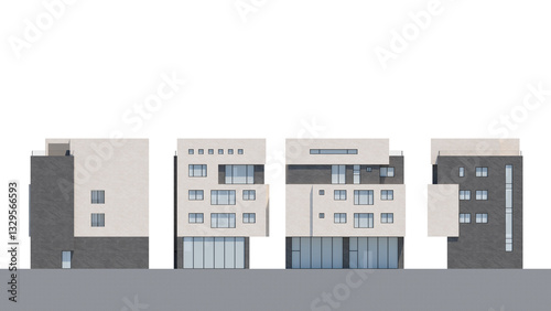 vector illustration of modern building, Architectural illustration elevationof a modern, minimalist commercial and residential complex planned for a new city