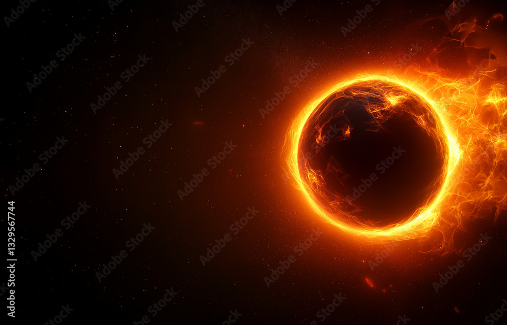 Fototapeta premium stunning solar eclipse in space, surrounded by vibrant flames and cosmic elements, creates mesmerizing visual experience