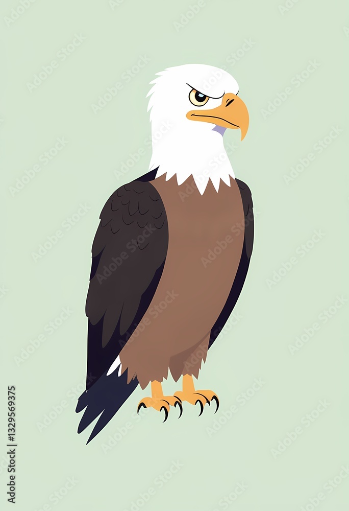 Fototapeta premium Simple Eagle Illustration. illustration of a standing bald eagle, rendered in a simple, cartoonish style against a light background.