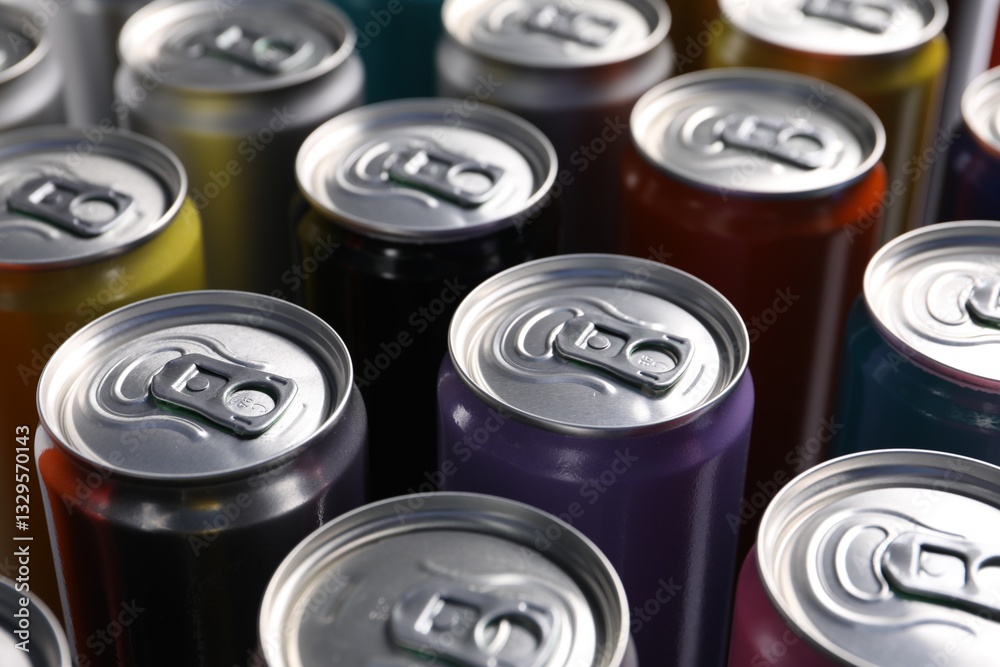 Many aluminium cans of beverage as background, closeup Many aluminium cans of beverage as background, closeup
