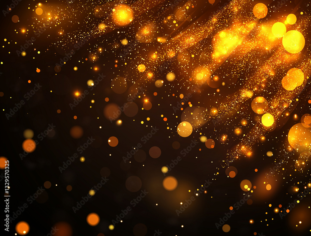 Golden background with shimmering stars and bokeh lights creates magical atmosphere. Perfect for festive occasions, celebrations, or artistic projects Golden background with shimmering stars and bokeh lights creates magical atmosphere. Perfect for festive occasions, celebrations, or artistic projects