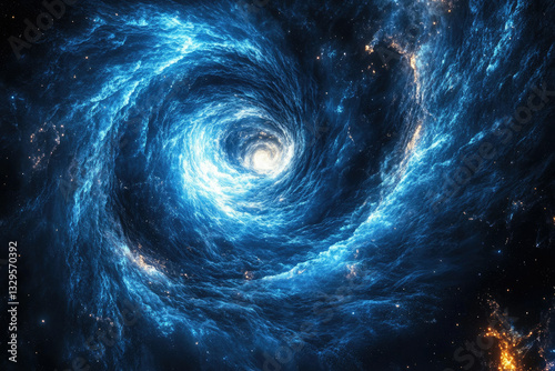A swirling cosmic vortex of blue nebulae and stars, a captivating celestial phenomenon.