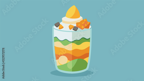 An elevated fruit parfait featuring layers of juicy melon balls diced mango and creamy Greek yogurt topped with a sprinkle of granola.. Vector illustration
