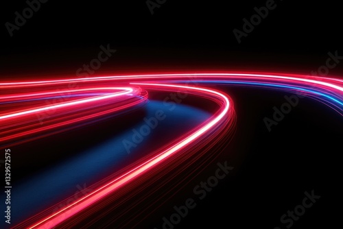 Dynamic light trails twist in vibrant colors against dark backdr